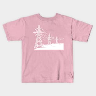 Electricity Pylons Lino Print Silhouette in White and Pink Kids T-Shirt